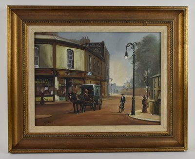 Lot 262 - UNATTRIBUTED; a modern oil on board, street...