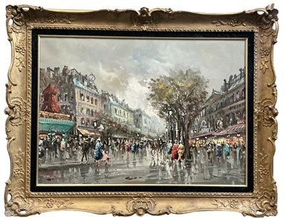 Lot 226 - J M LE CLAIR; oil on canvas, Parisian street...