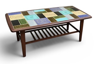 Lot 89 - A mid century teak framed tile top rectangular...