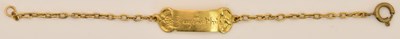 Lot 1416 - A yellow metal identity bracelet with lobster...