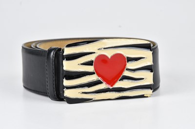 Lot 1293 - MOSCHINO; a black calfskin leather thick belt,...