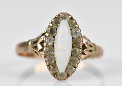 Lot 572 - A 9ct yellow gold opal marquise shaped dress...
