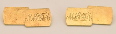 Lot 1396 - A pair of 18ct yellow gold rectangular face...