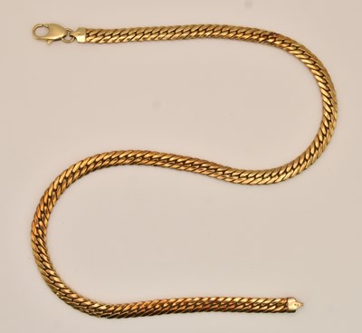 Lot 1354 - A 9ct yellow gold flat curb link necklace,...