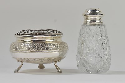 Lot 1214 - A George V hallmarked silver topped cut glass...