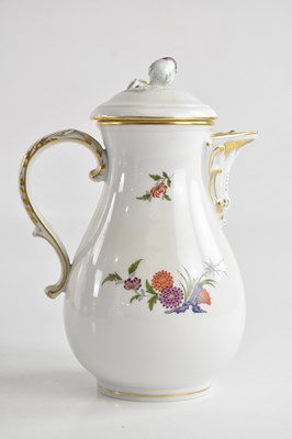 Lot 1491 - MEISSEN; a coffee pot with hand painted floral...