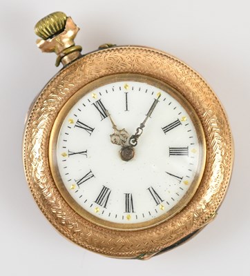 Lot 1037 - A yellow metal crown wind open faced fob watch,...