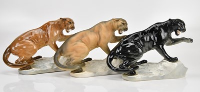 Lot 1480 - BESWICK; three models of panthers, height 21cm...