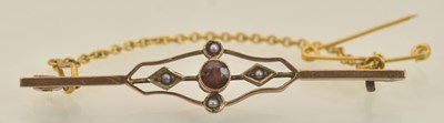 Lot 1407 - An Edwardian 9ct yellow gold garnet and seed...