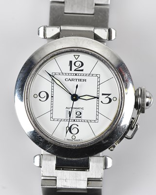 Lot 1121 - CARTIER; a lady's automatic stainless steel...