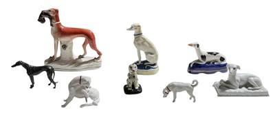 Lot 320 - Eight assorted figures of greyhounds,...