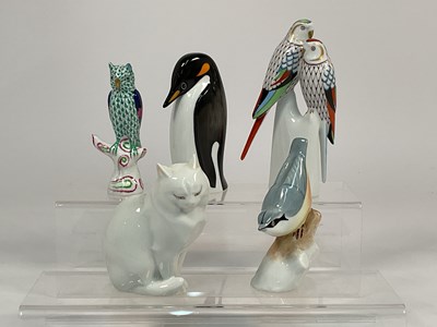 Lot 276 - Two Herend and three Hollohaza porcelain...