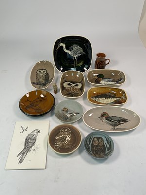 Lot 223 - STUART BASS; studio pottery dishes, mug, model...