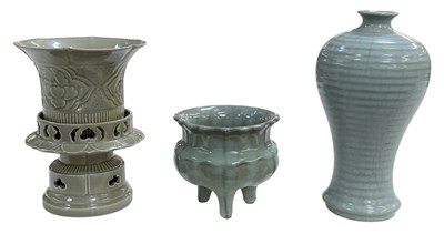 Lot 1032 - A modern Chinese celadon glazed baluster form...