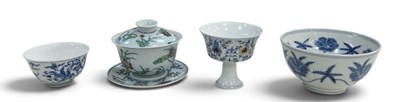 Lot 1033 - A modern Chinese doucai style stem cup,...