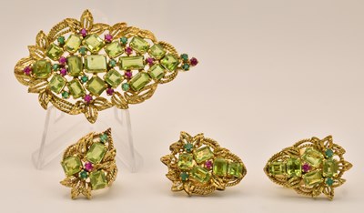 Lot 1347 - A suite of Indian yellow metal multi-gem set...