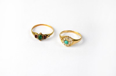 Lot 975 - Two yellow metal ladies' dress rings, one...
