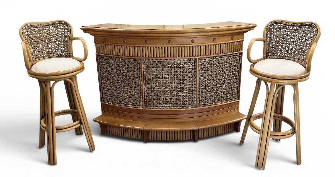 Lot 17 - A modern hardwood demi-lune bar, with overlaid...