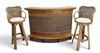 Lot 17 - A modern hardwood demi-lune bar, with overlaid...