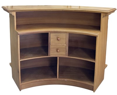 Lot 17 - A modern hardwood demi-lune bar, with overlaid...