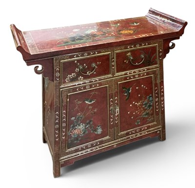 Lot 86 - A modern Chinese red lacquered hand painted...