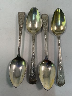 Lot 508 - Four George III hallmarked silver tea spoons,...