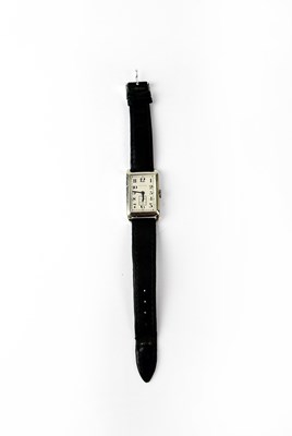 Lot 1099 - LONGINES; a white metal wristwatch, the...