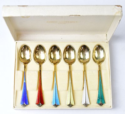 Lot 816 - DAVID ANDERSEN; a set of six sterling silver...