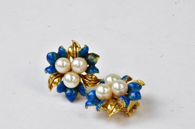 Lot 948 - A pair of 18ct yellow gold clip-on floral...