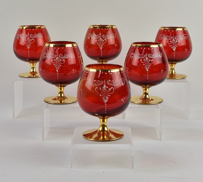 Lot 545 - A set of six Judaica Kiddush red Venetian hand...