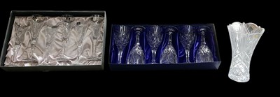 Lot 556 - A boxed Bohemian cut crystal glass trumpet...