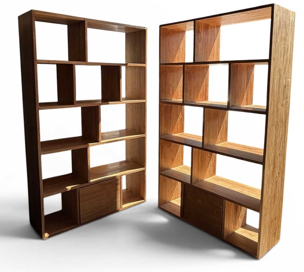 Lot 15 - A pair of modern hardwood sectional shelving...