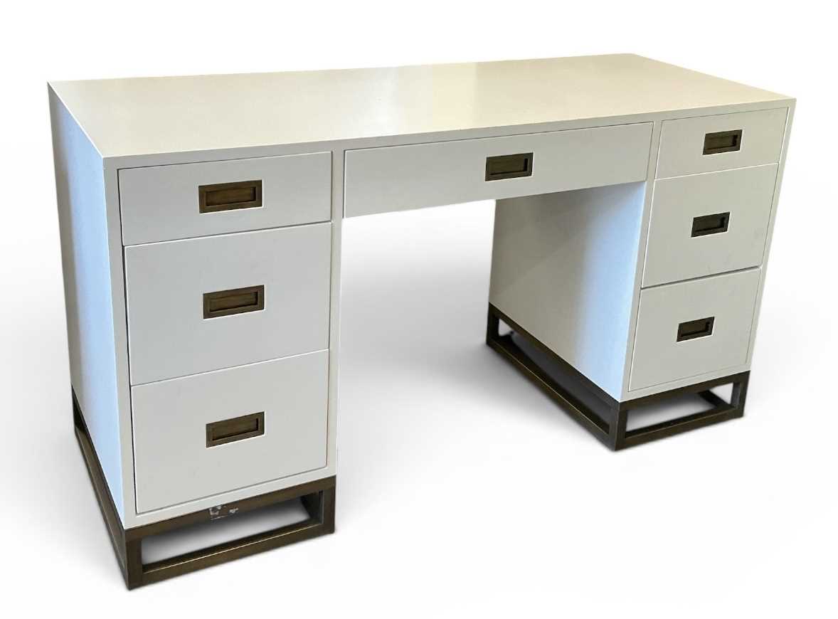 Lot 43 - A modern contemporary white painted kneehole...