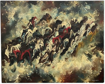 Lot 264 - UNATTRIBUTED; a modern abstract oil on canvas,...
