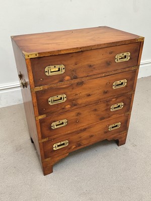 Lot 1095 - A reproduction yew wood campaign type chest,...