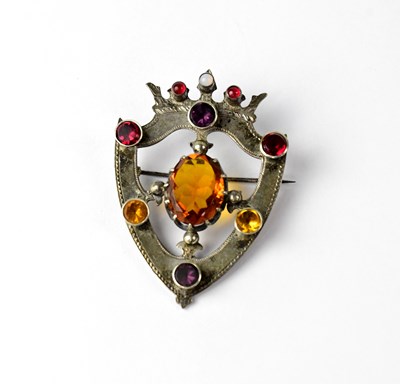 Lot 1006 - A Victorian white metal shield-form brooch set...