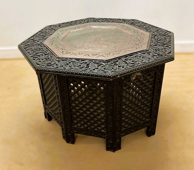 Lot 650 - A Indian Benares folding table, with a drop-in...