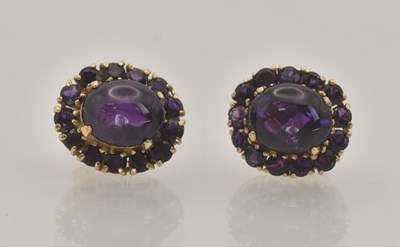 Lot 1390 - A pair of 14ct yellow gold mounted amethyst...