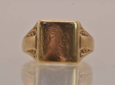 Lot 1339 - A 9ct yellow gold signet ring, size N, approx...