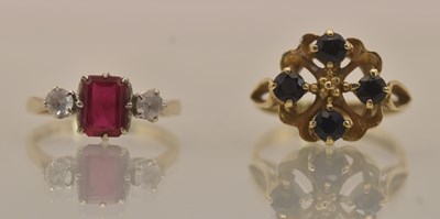Lot 1331 - Two 9ct yellow gold dress rings, one with a...