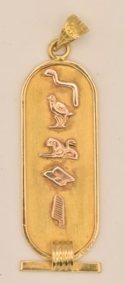 Lot 1371 - An Egyptian yellow gold pendant, with rose...