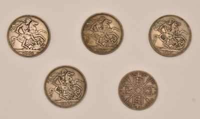 Lot 1504 - Four Victorian silver crowns comprising 1889,...