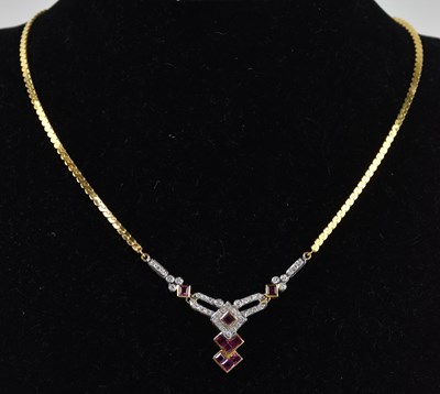 Lot 1353 - An 18ct yellow gold Art Deco inspired necklace,...