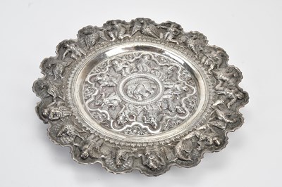 Lot 72 - An Eastern white metal footed tazza, decorated...
