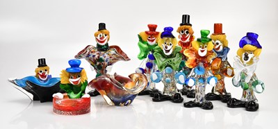 Lot 1607 - A collection of Murano glass clowns, largest...