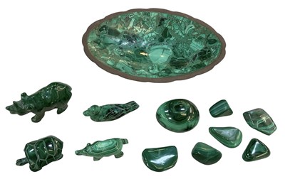 Lot 338 - A group of assorted carved malachite items,...