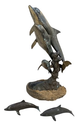 Lot 586 - A modern patinated bronze sculpture of three...