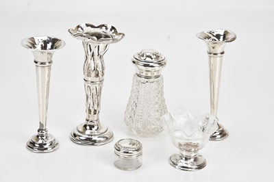 Lot 104 - Three hallmarked silver posy vases, a...