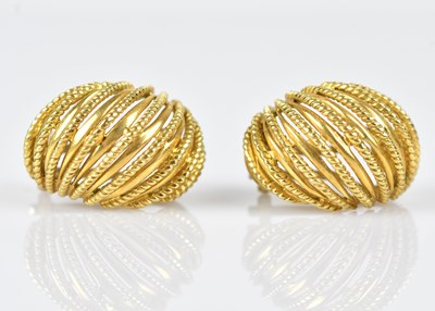 Lot 186 - A pair of 18ct yellow gold dome shaped...