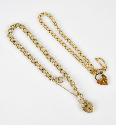 Lot 60 - Two 9ct yellow gold flat link bracelets, with...